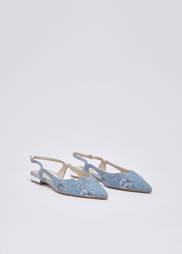 Slingback in denim stampato