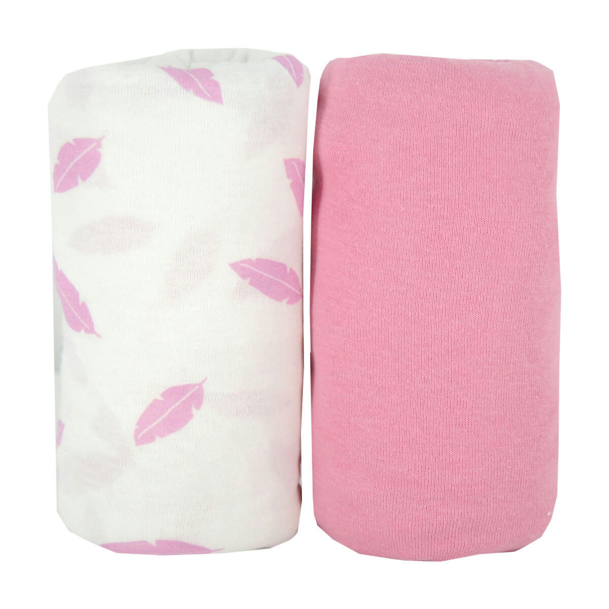 PLUMES - Lot de 2 draps housses bébé en coton rose 40x80 cm