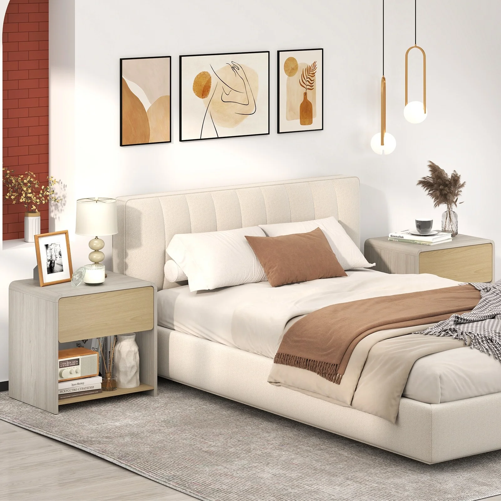 Gymax Modern Style Nightstand 2-Tier Sofa Side Bedside Table w/ Drawer