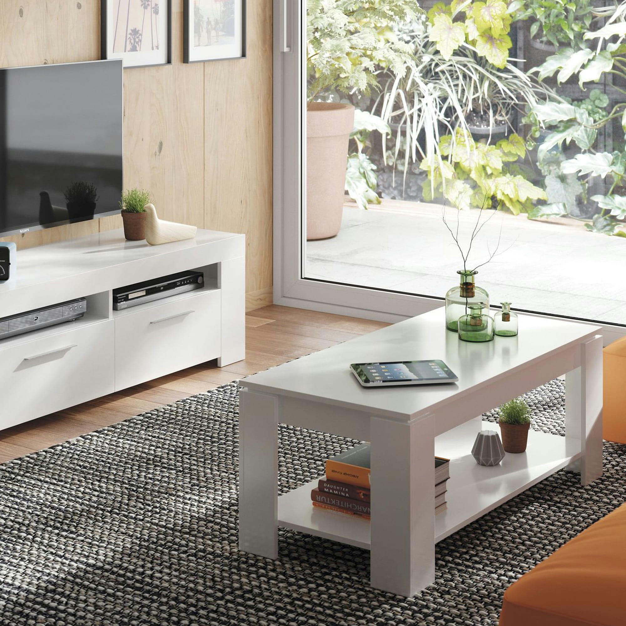 CHICAGO - Table basse effet bois blanc mat