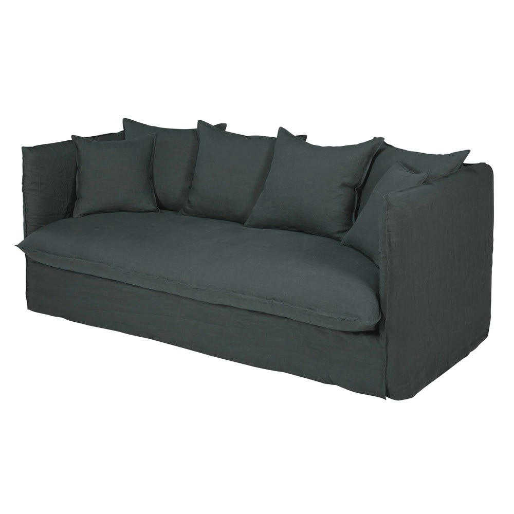 Louvain - Canapé 3/4 places en lin lavé anthracite