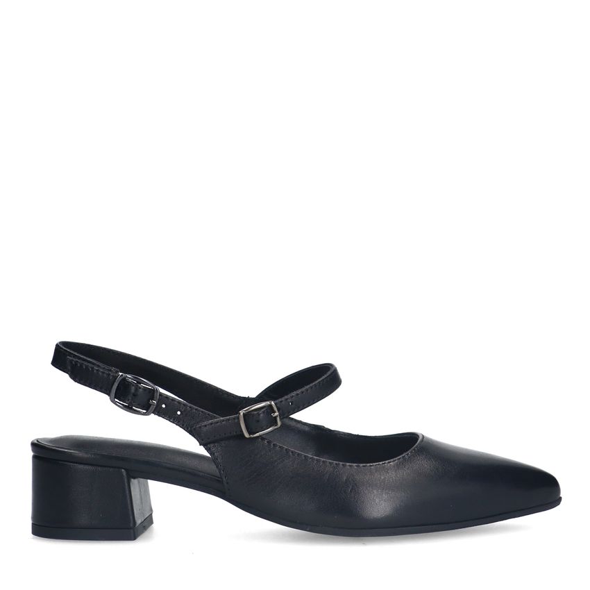 No Stress Zwarte leren slingbacks