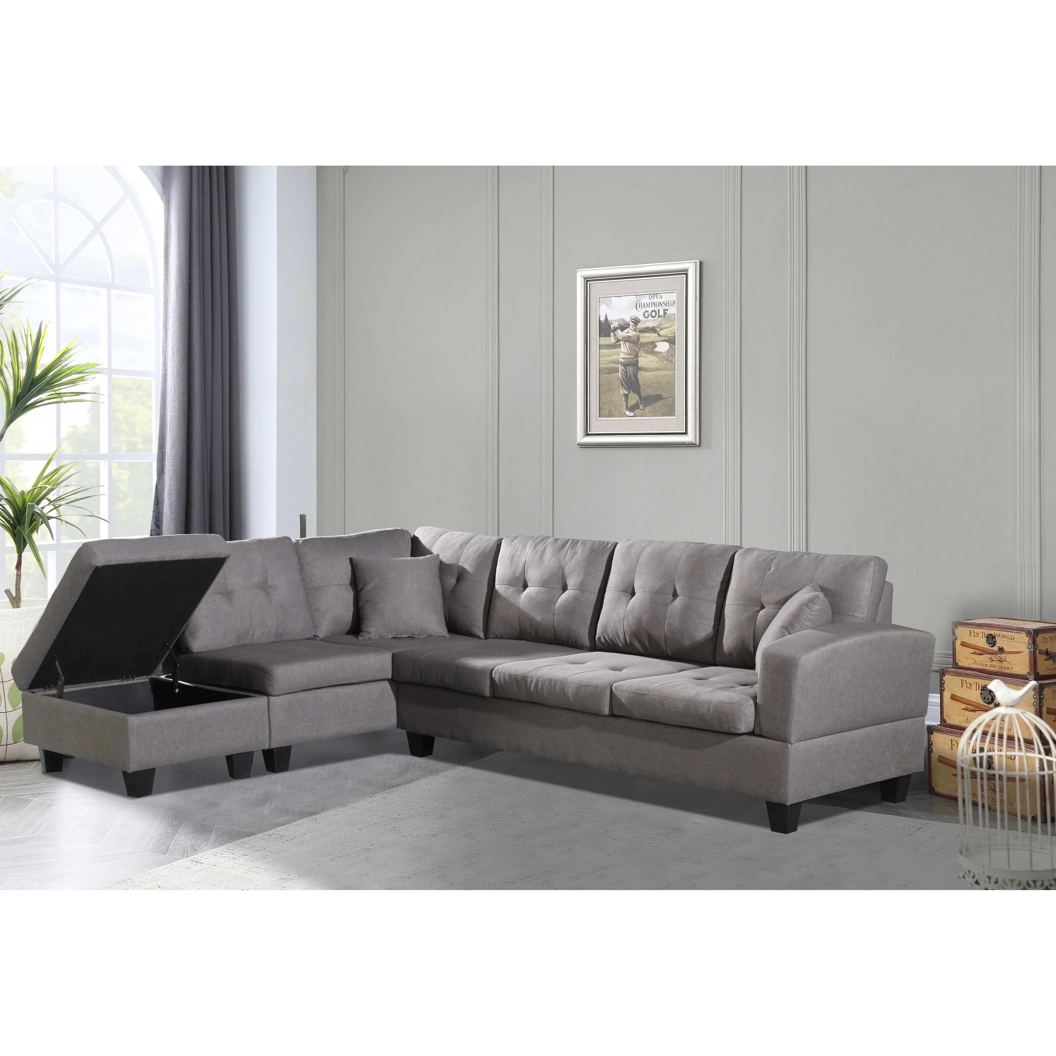 104.72'' L-Shaped 6-Seat Sectional Sofa with Storage Ottoman and Cup Holder, Removable Cushions and Pillows