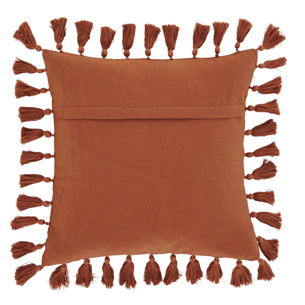 LIMANA - Coussin en coton terracotta avec pompons 50x50