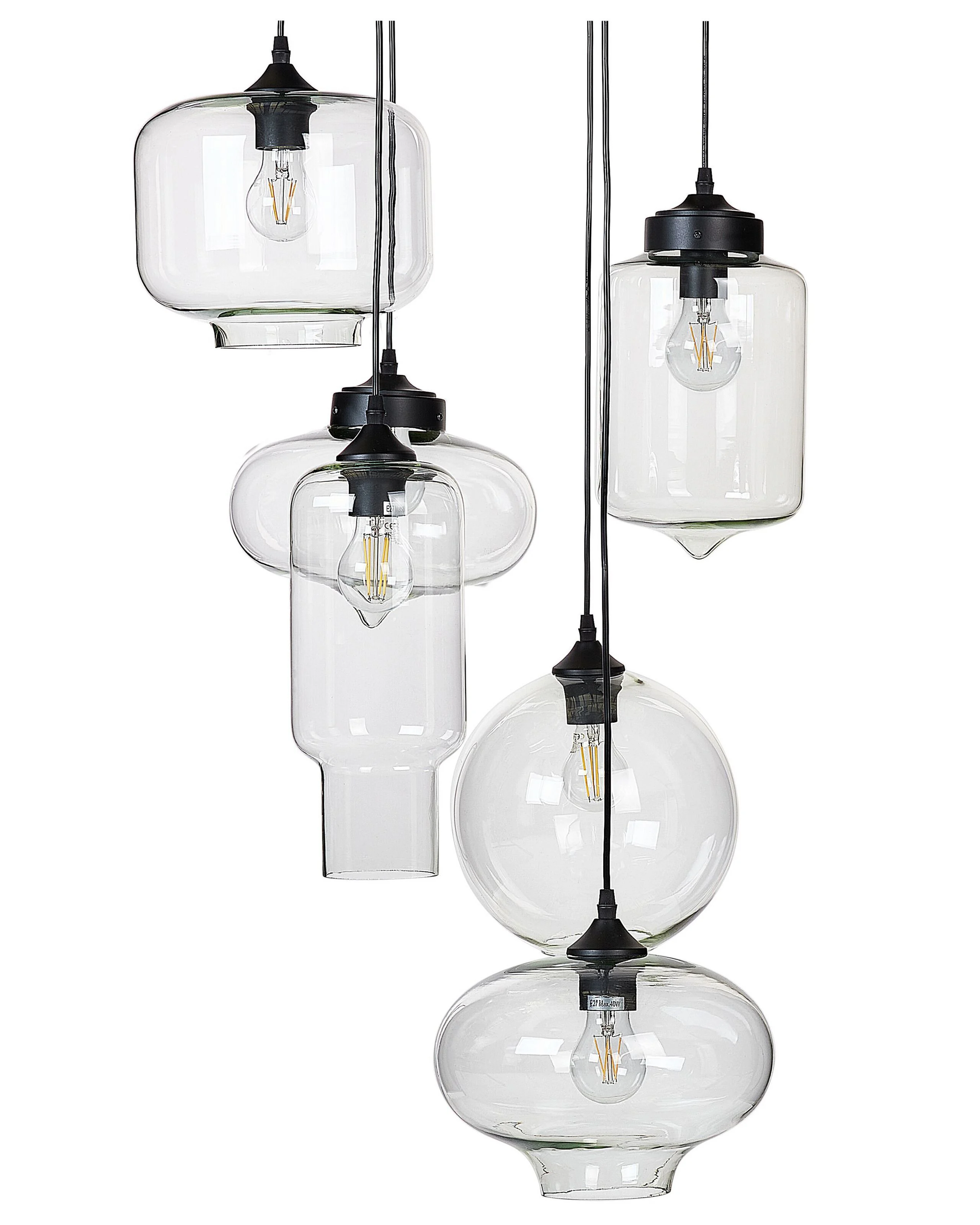 Lampa wisząca 6-punktowa przezroczyste szklane klosze