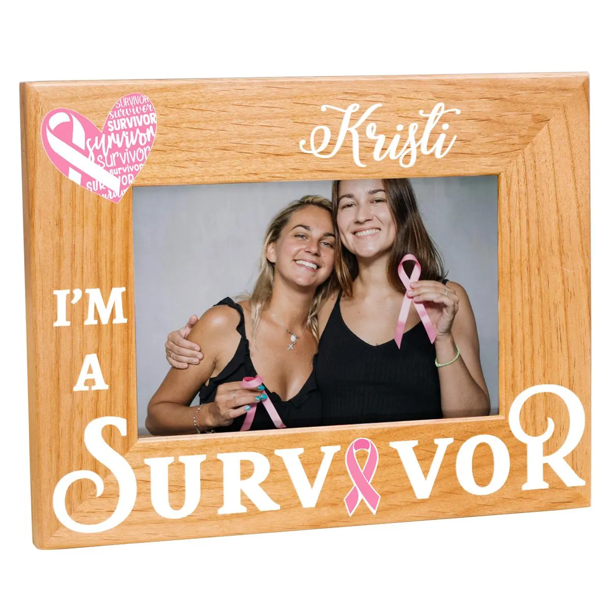 PlaqueMaker Customizable Breast Cancer Survivor Picture Frame, Holds 6 x 4 in Photo