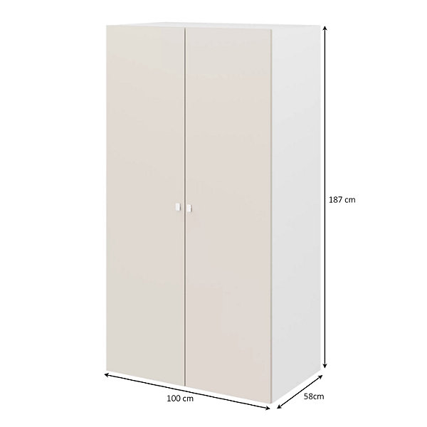 Armoire penderie 2 portes battantes beige cachemire et blanc GoodHome Atomia H. 187 x L. 100 x P. 58 cm