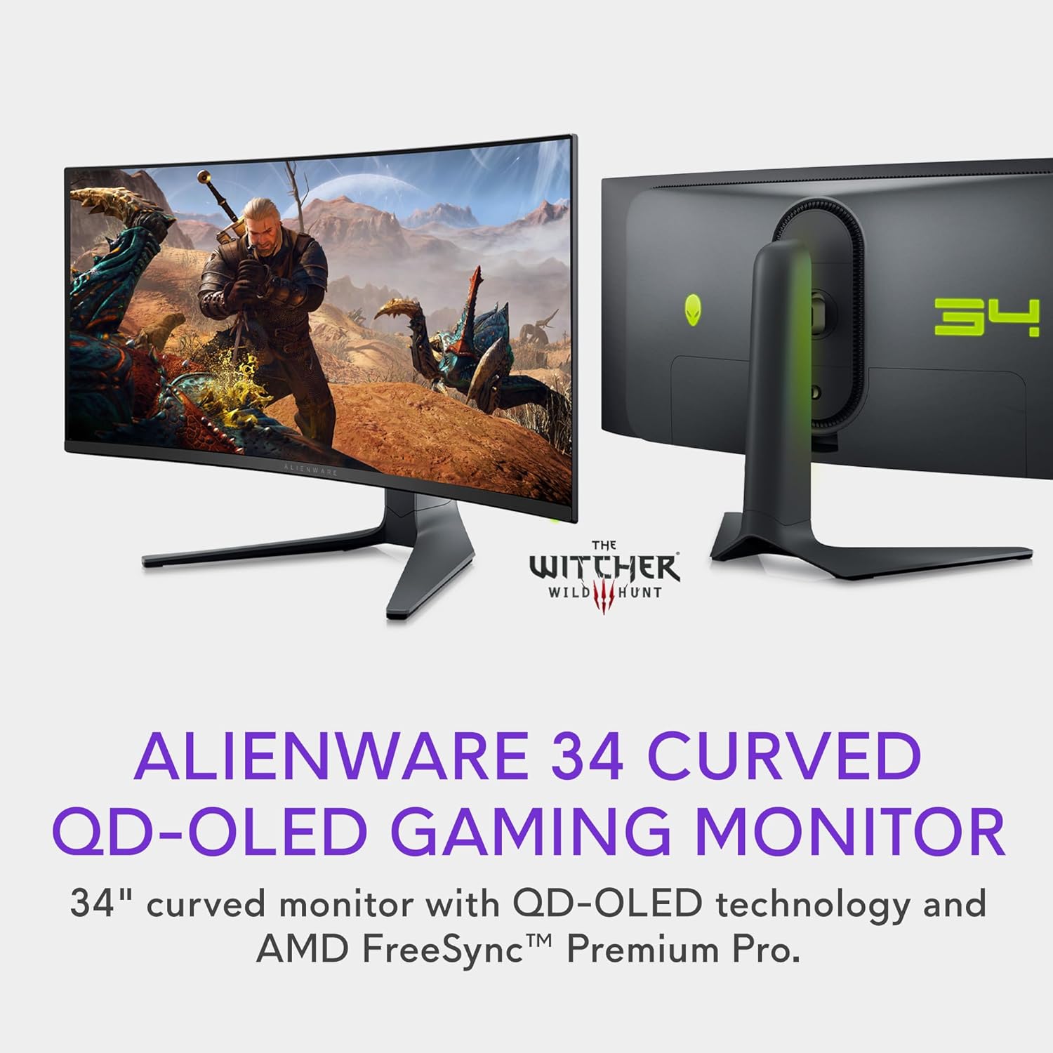 Alienware AW3423DWF Curved QD-OLED Gaming Monitor - 34-inch Quantum Dot OLED 0.1Ms 165Hz 21:9 Curved Display  99.3% DCI-P3 Color Gamut  VESA DisplayHDR True Black 400  AMD FreeSync Premium Pro - Black