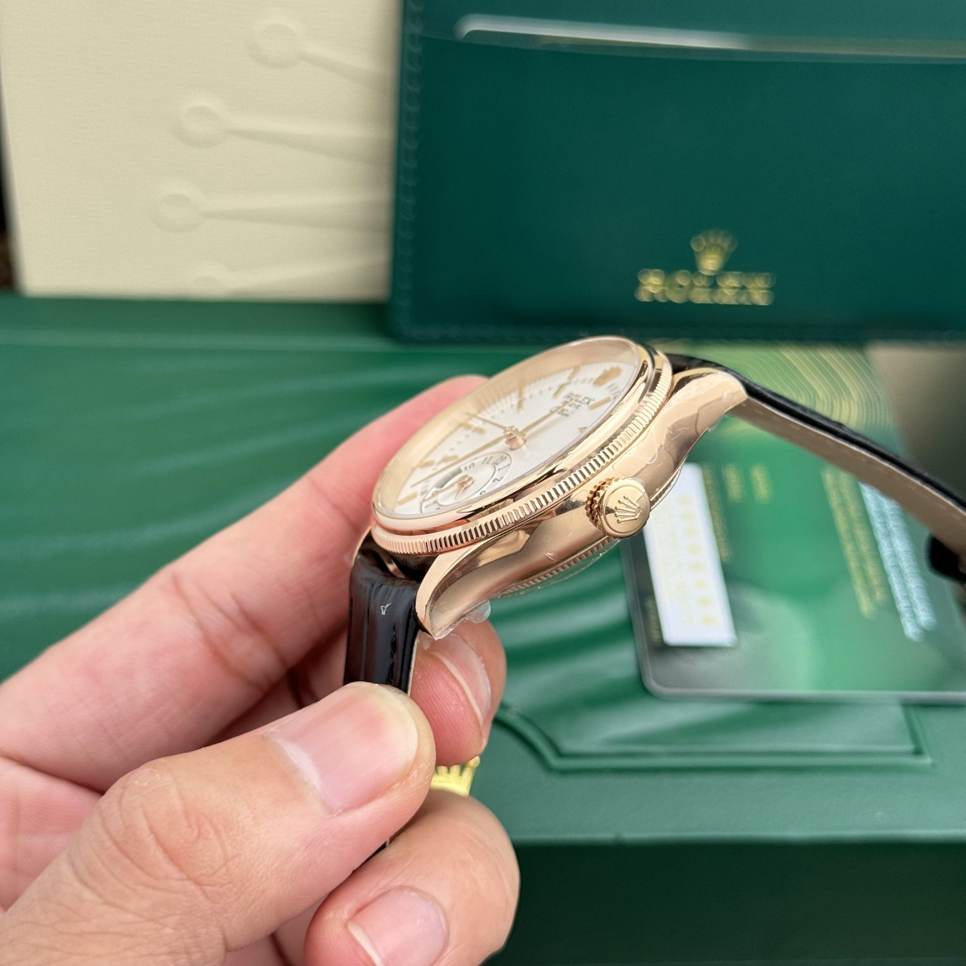 Rolex Cellini 50525 RG Plated White Dial 39mm Leather AAA Replica