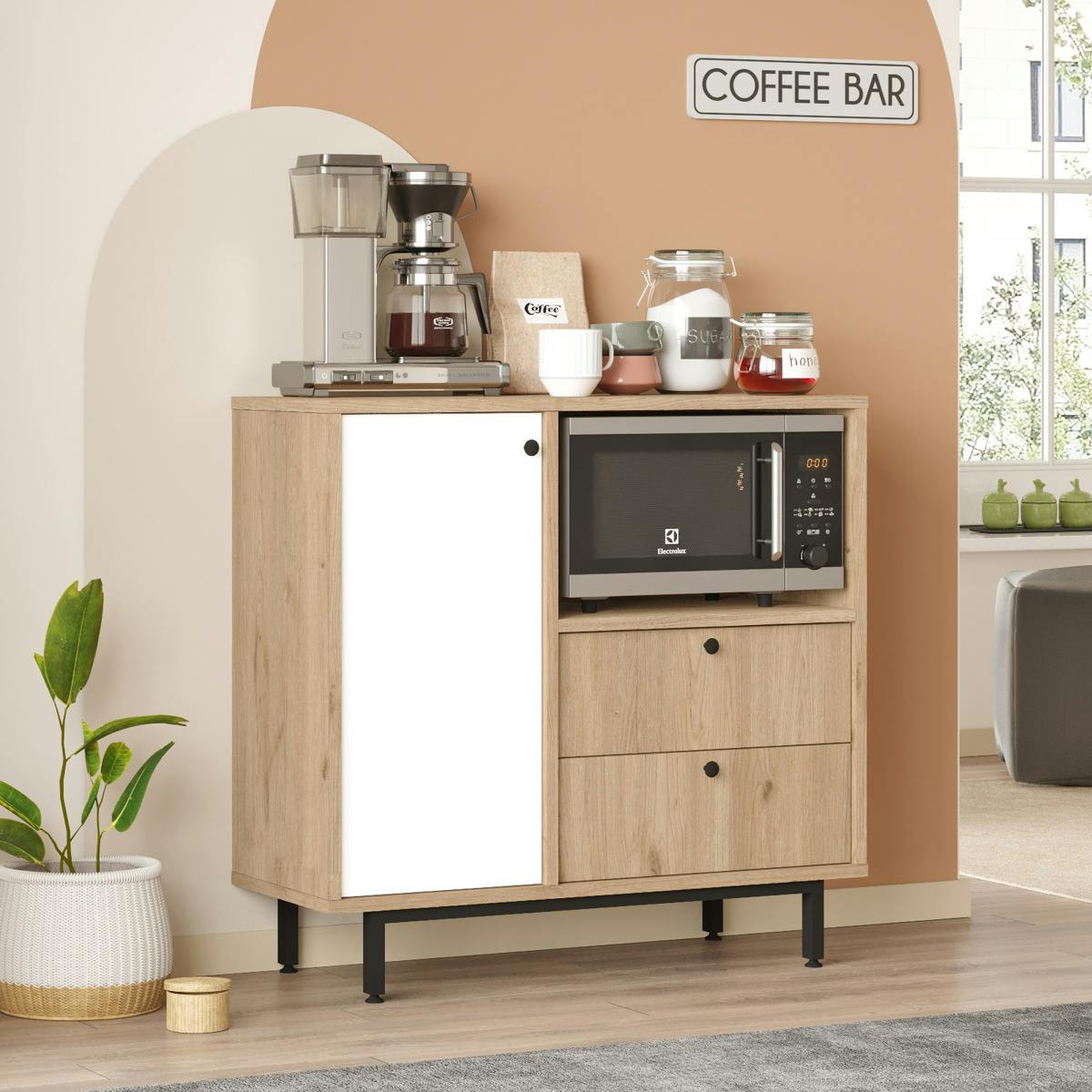 Buffet de cuisine niche micro-ondes et 1 porte blanche JENA