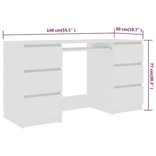 NNEVL Writing Desk White 140x50x77 cm Engineered Wood