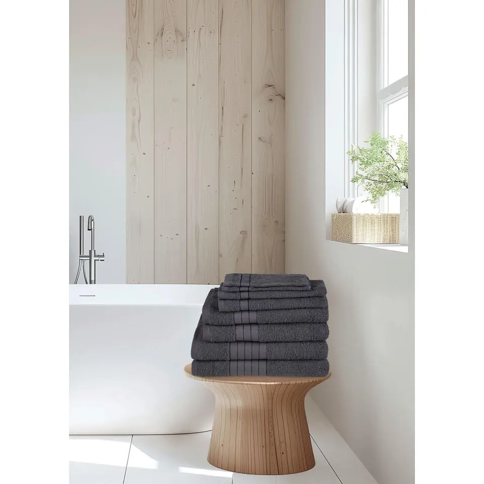 Good Morning uni handdoek effen kleur - Handdoekenset 8 - Antraciet - Badstof