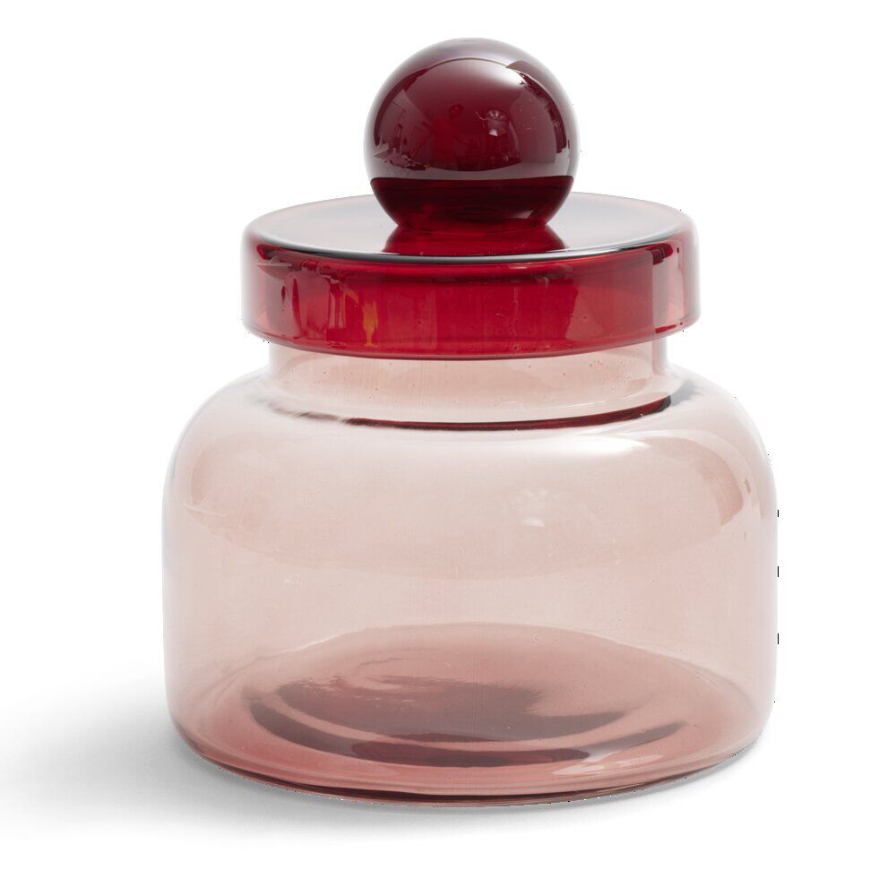 BoÎte en verre marron   couvercle rose Ø12xH16cm
