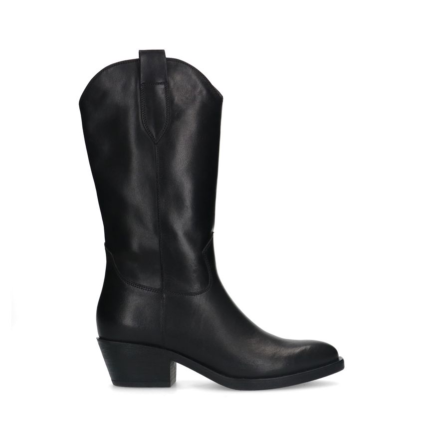 Manfield Zwarte leren cowboy laarzen