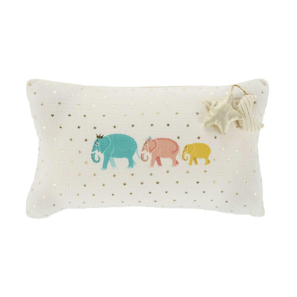 - Coussin imprimé éléphants rose, verts, jaunes et orange, 25x40