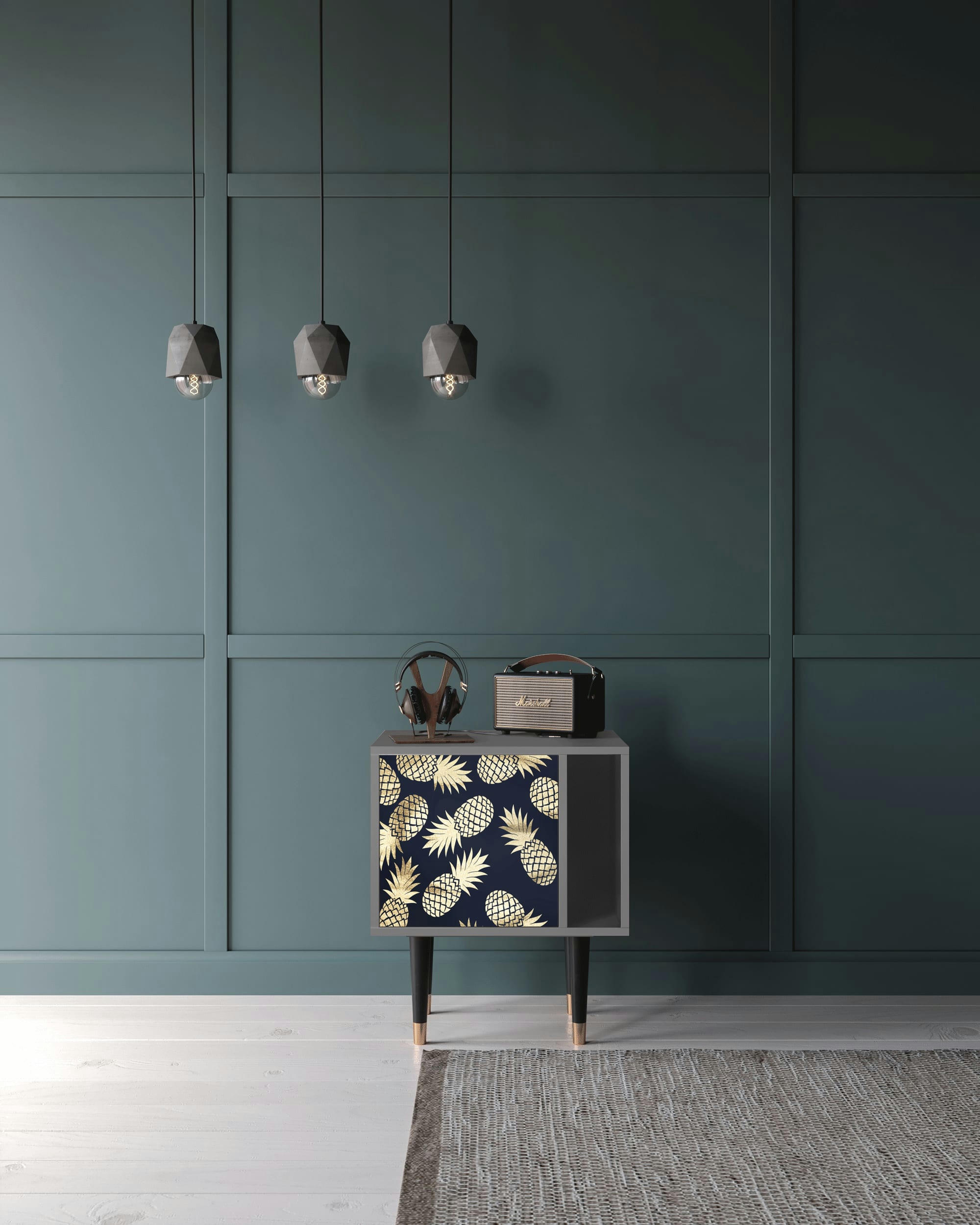 SUNNY PINEAPLE - Table de chevet bleu et jaune 1 porte L 58 cm