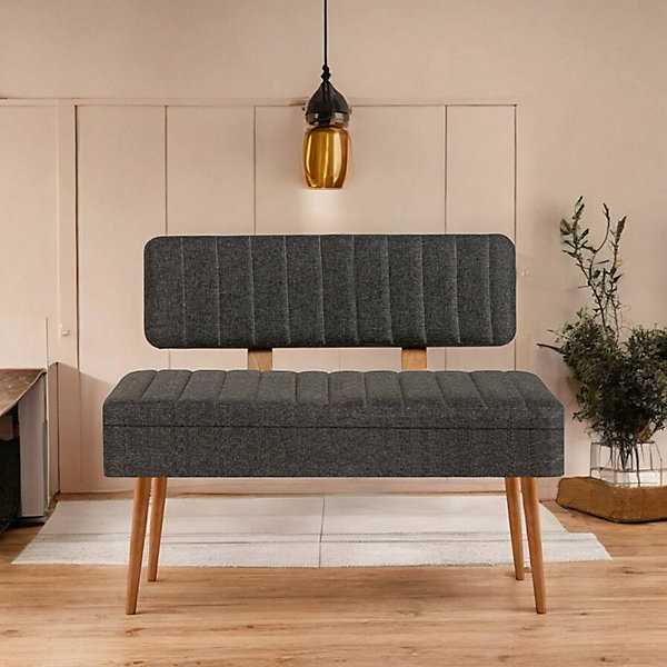 Banc Barthelemy, Banc polyvalent, Sièges pour les invités, Coffre multifonctionnel, 90x39 h40 cm, Chêne et Anthracite