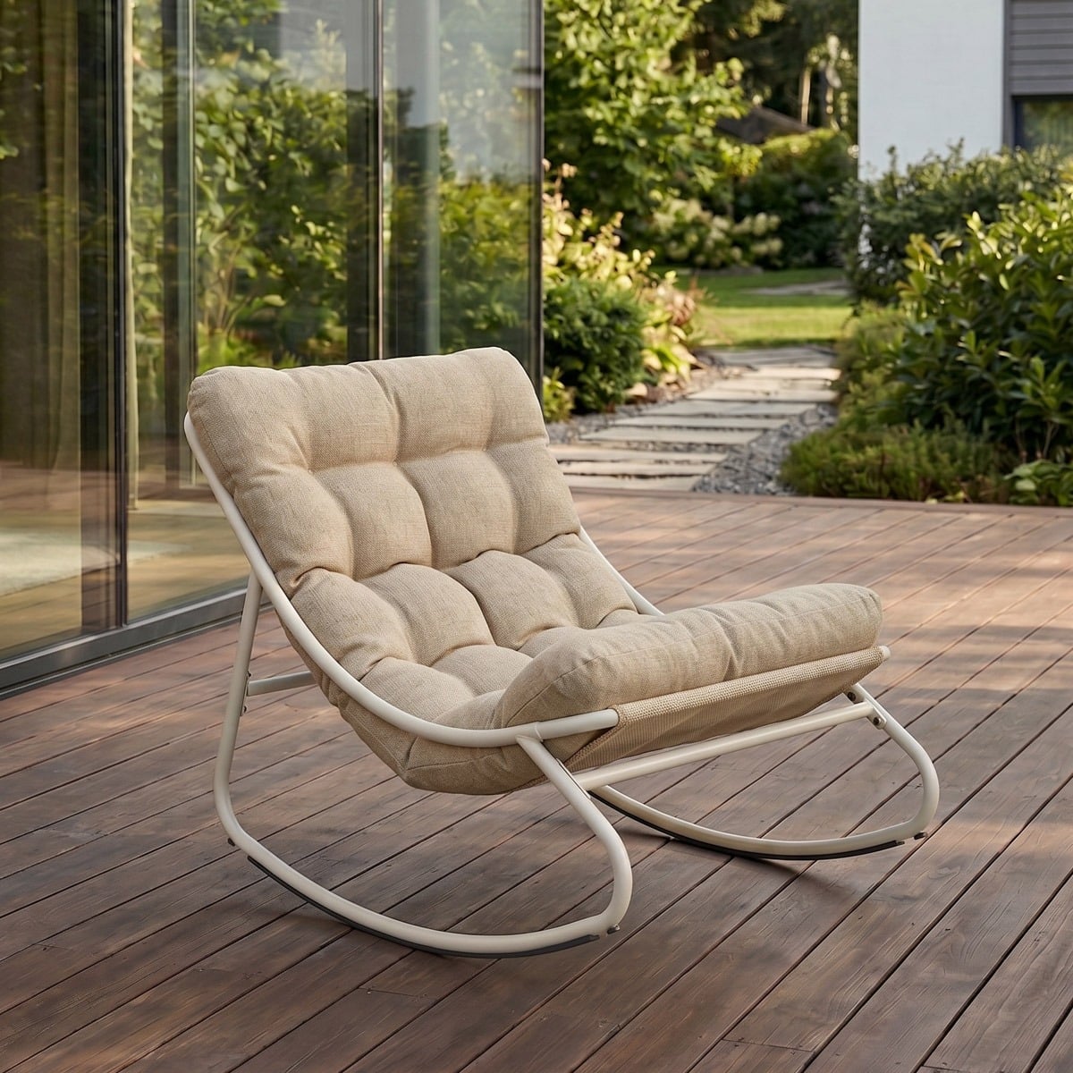 Fotel bujany TIVOLI beżowy z beżowymi poduszkami 65x102x75,5 cm