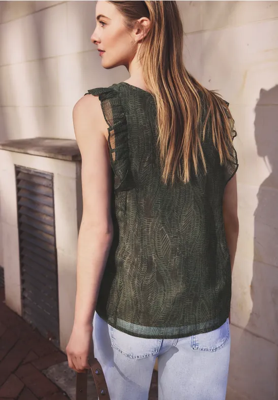 V-Neck Top aus Chiffon mit Volants