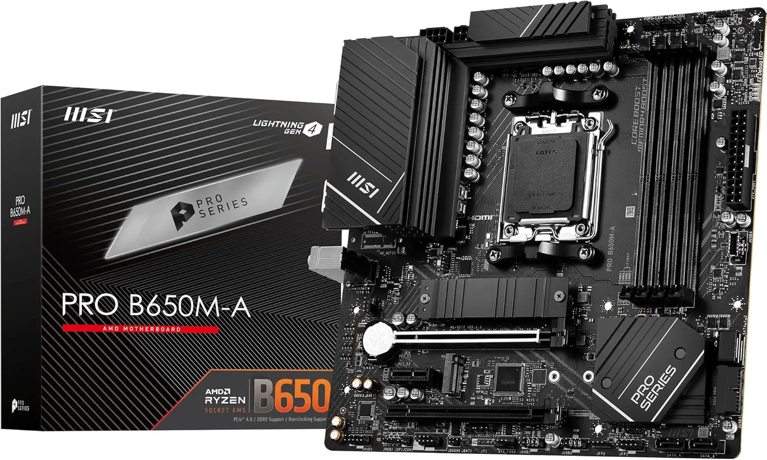 MSI PRO B650M-A WiFi V1 Motherboard, Micro-ATX - Supports AMD Ryzen 9000/8000 / 7000 Series Processors, AM5 - DDR5 Memory Boost 6000+MHz/OC, 2 x PCIe 4.0 x16, 2 x M.2 Gen4, 2.5G LAN