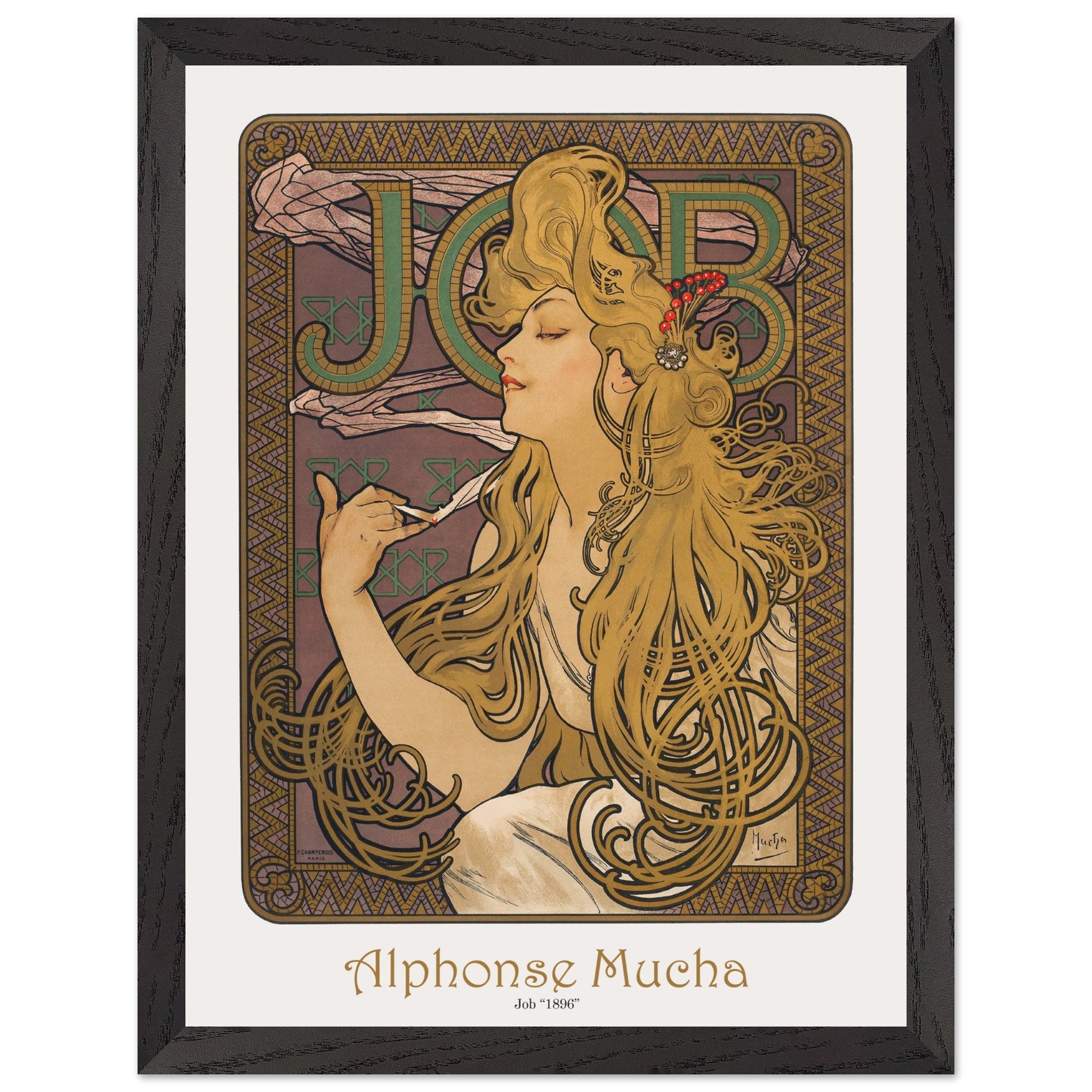 Artfulprints Poster met Lijst Alphonse Mucha - Job  - 30x40 cm - Bruin