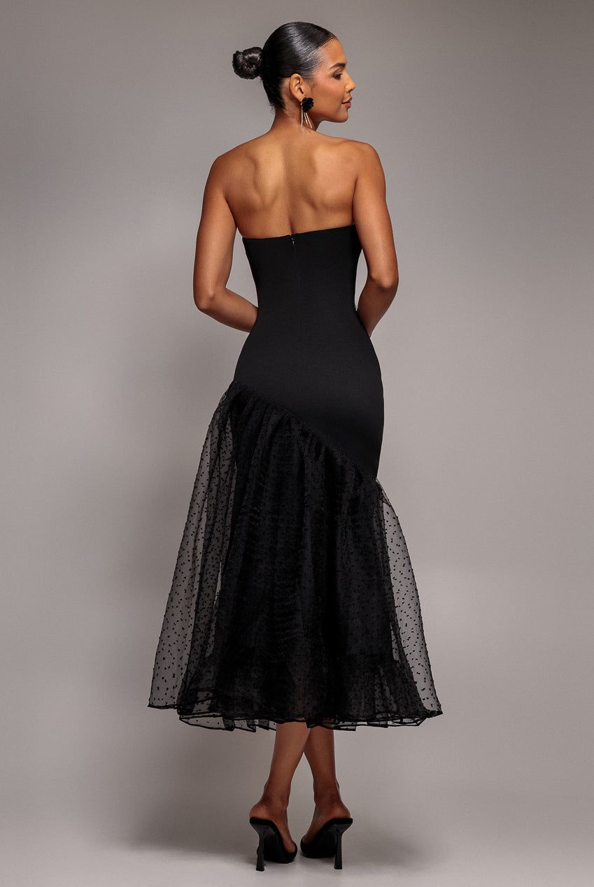 Goddiva Strapless Asymmetric Tiered Midaxi Dress
