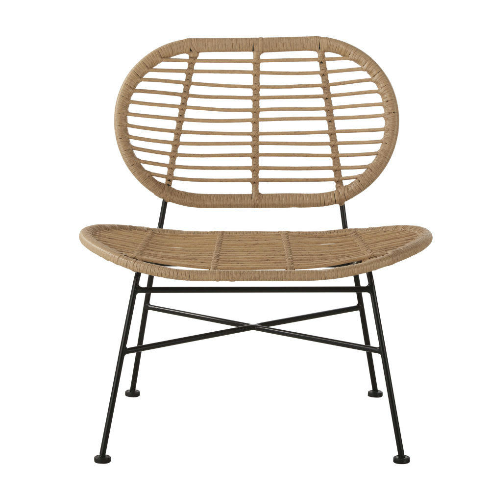 Selva BUSINESS - Fauteuil lounge professionnel en résine imitation rotin et métal noir