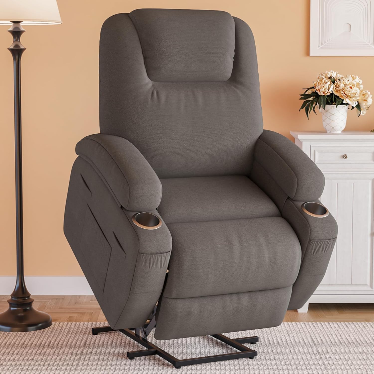 Flamaker Power Lift Chair Massage Recliner Chairs for Elderly - Ergonomic Design with Cup Holders & Side Pockets, Remote Control (Gray)