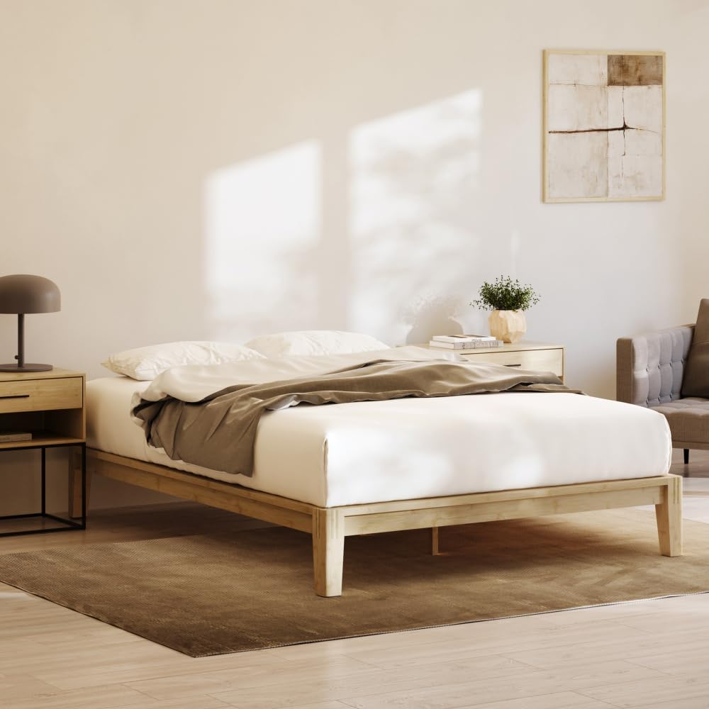 Nectar Bamboo Platform Bed Frame - California King - Natural - Floating Center Support Legs - 12” Height - Tool Free Set Up - Contemporary and Durable - Sturdy Wooden Slats - Holds Up to 800 Pounds