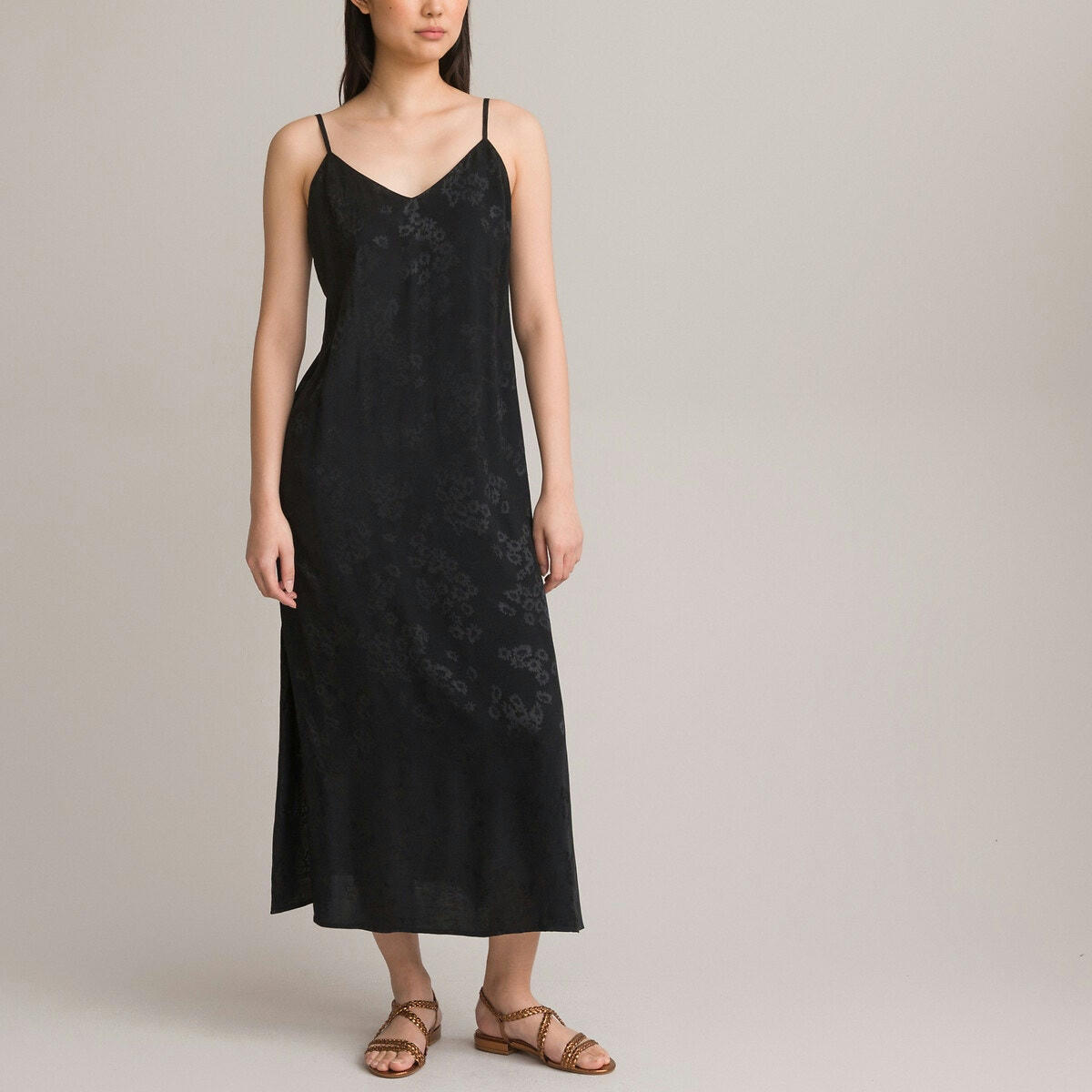 Robe longue style lingerie, fines bretelles