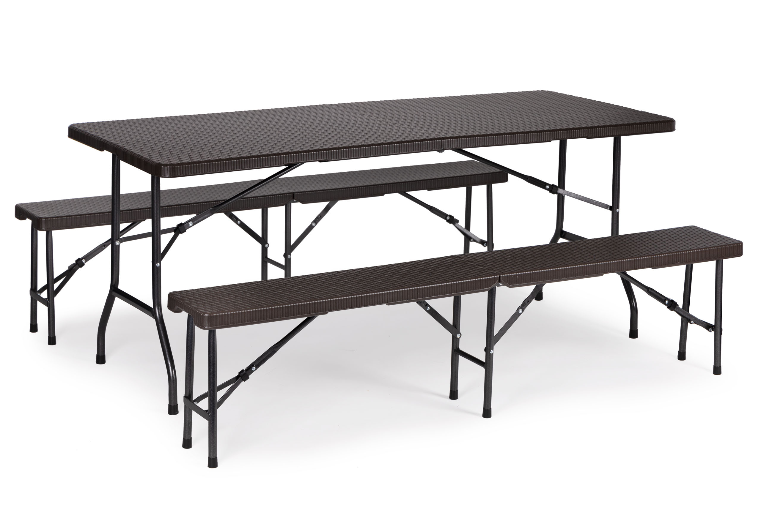 Stół cateringowy 180cm   2 ławki zestaw bankietowy Rattan