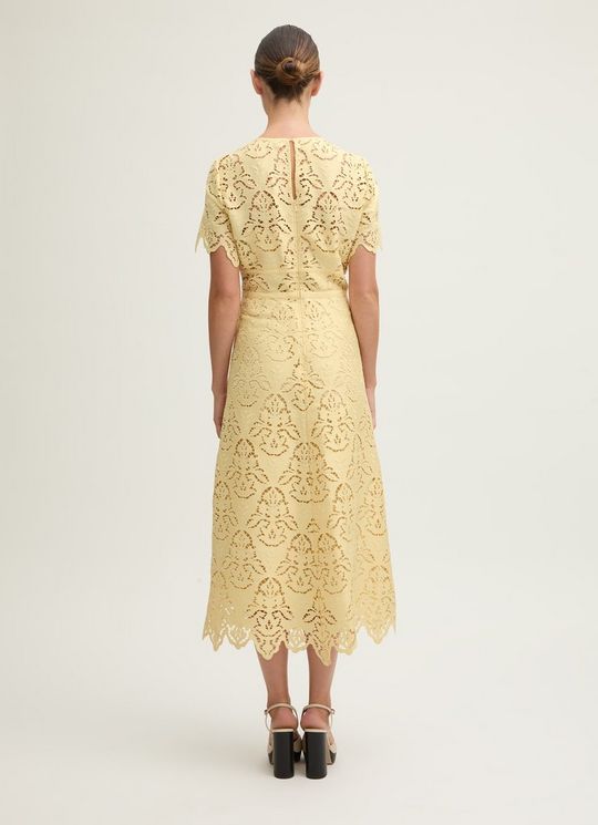 Georgia Italian Straw Lace Yellow Midi Dress