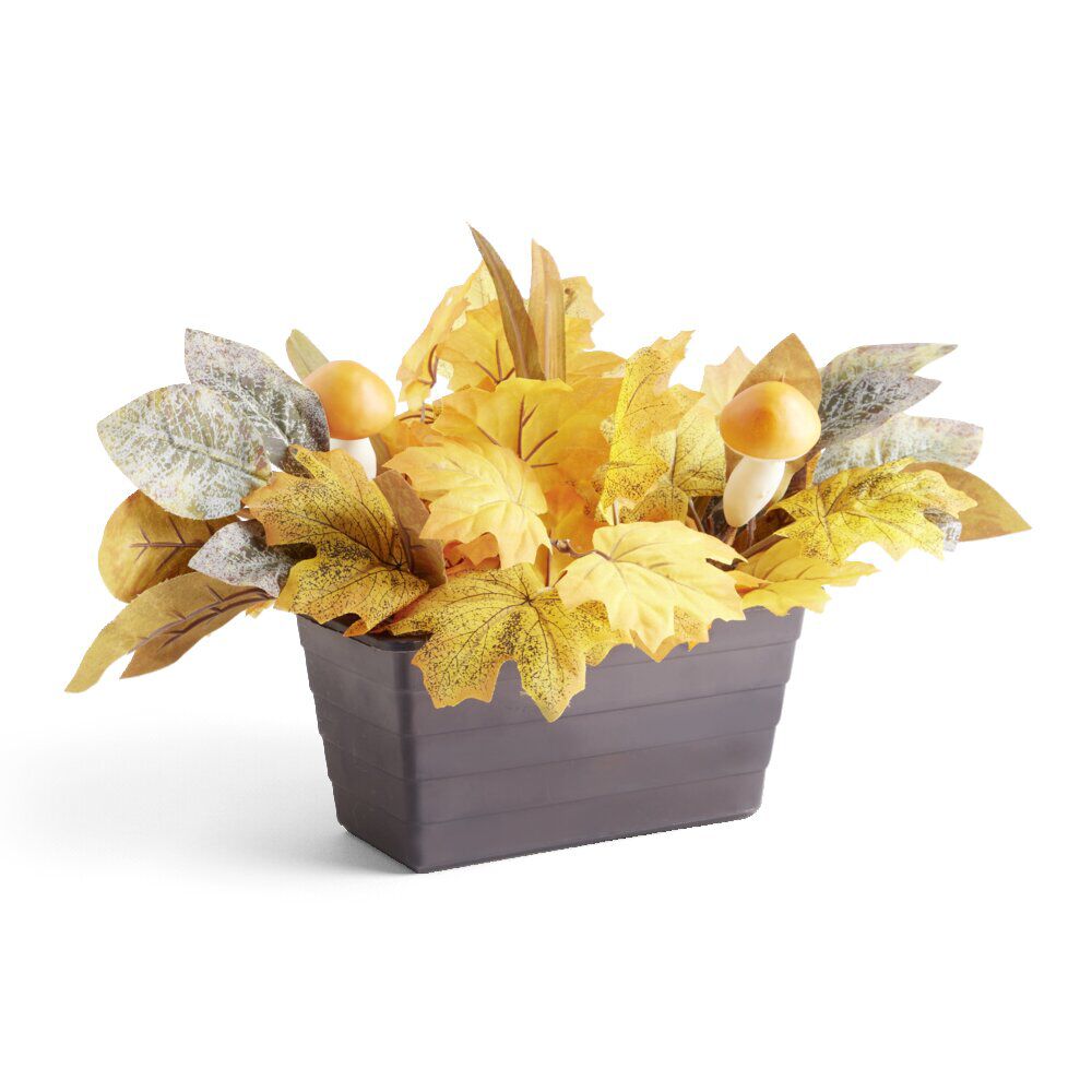 Jardinière de fleurs artificielles thème automne et champignon 25x40xH28cm