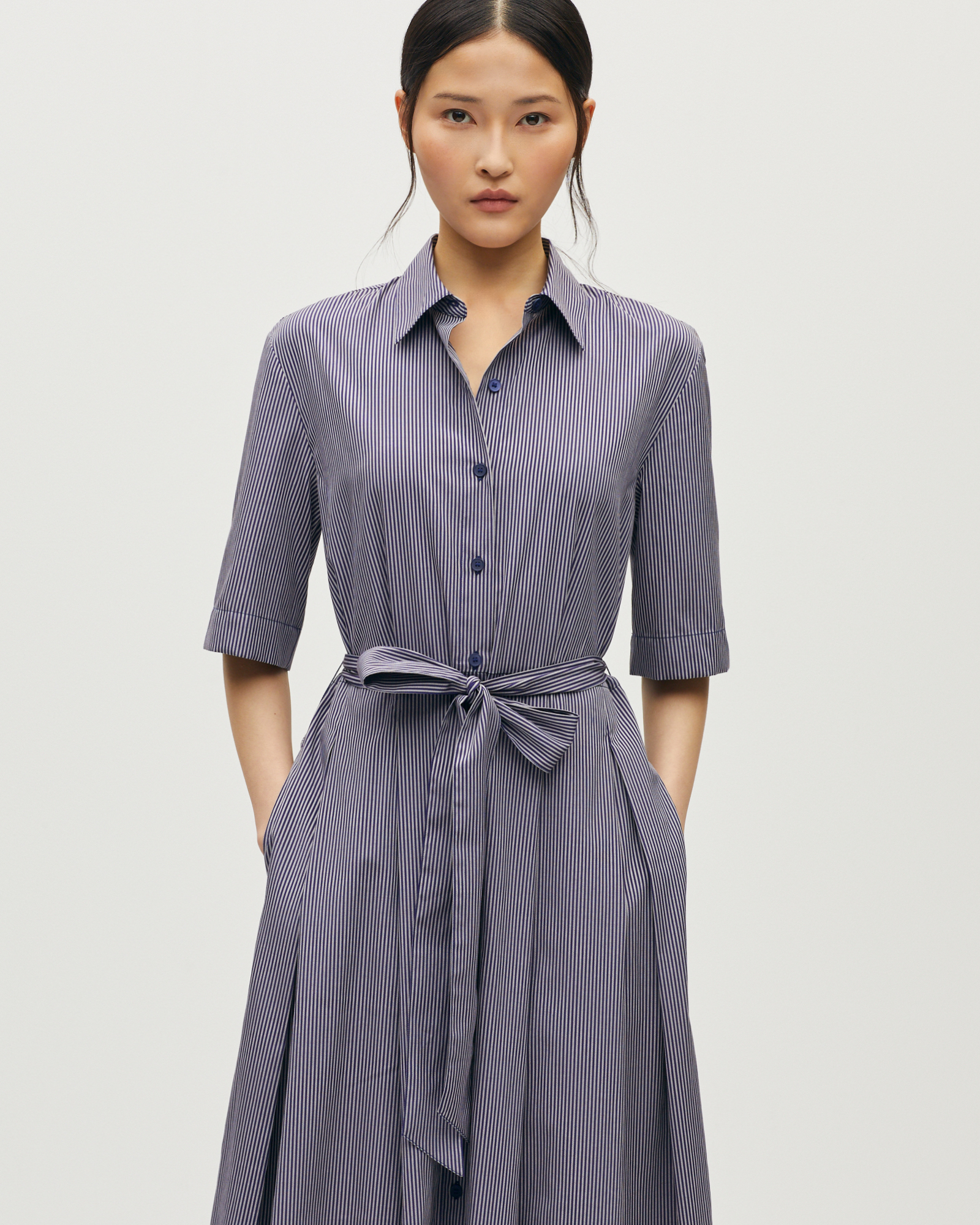 Robe chemise longue à rayures