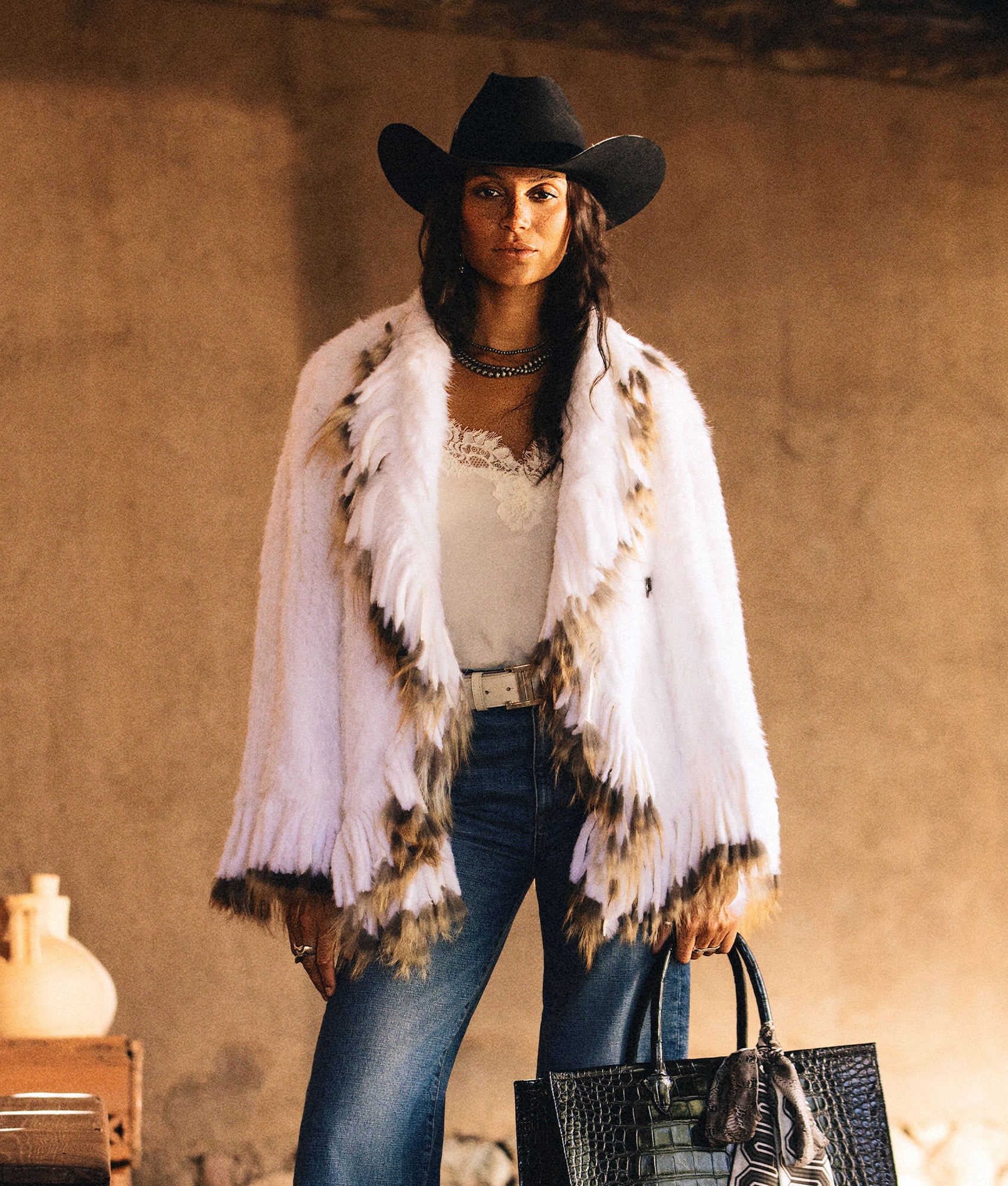 Francis Fur Fringe Jacket - White