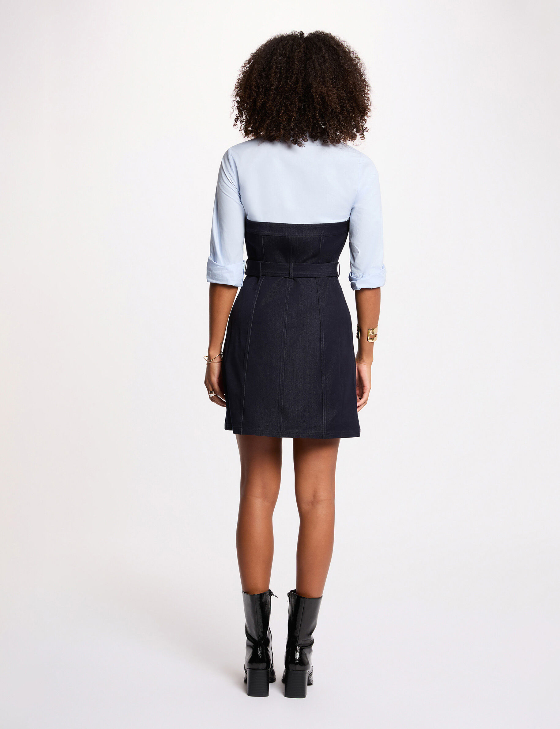 Short 2-In-1 Effect Dress Raw Denim Women