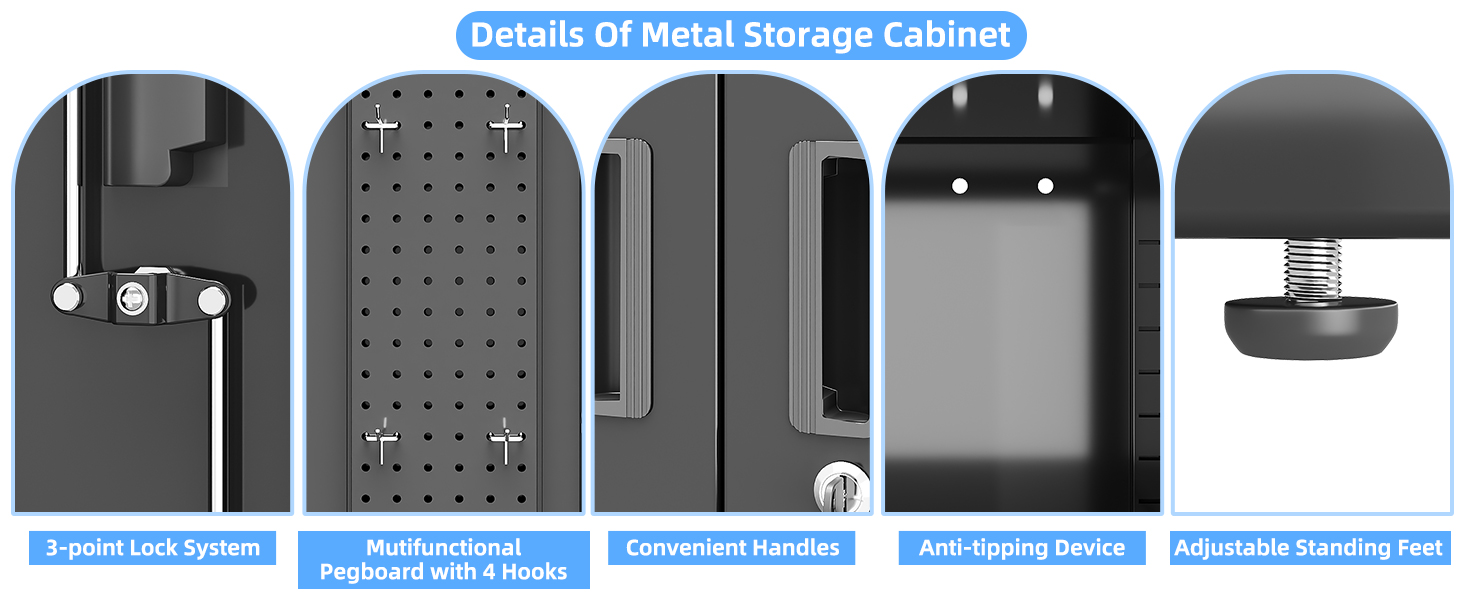 Metal Storage Cabinet with Pegboard 71'' x 34'' x 18''