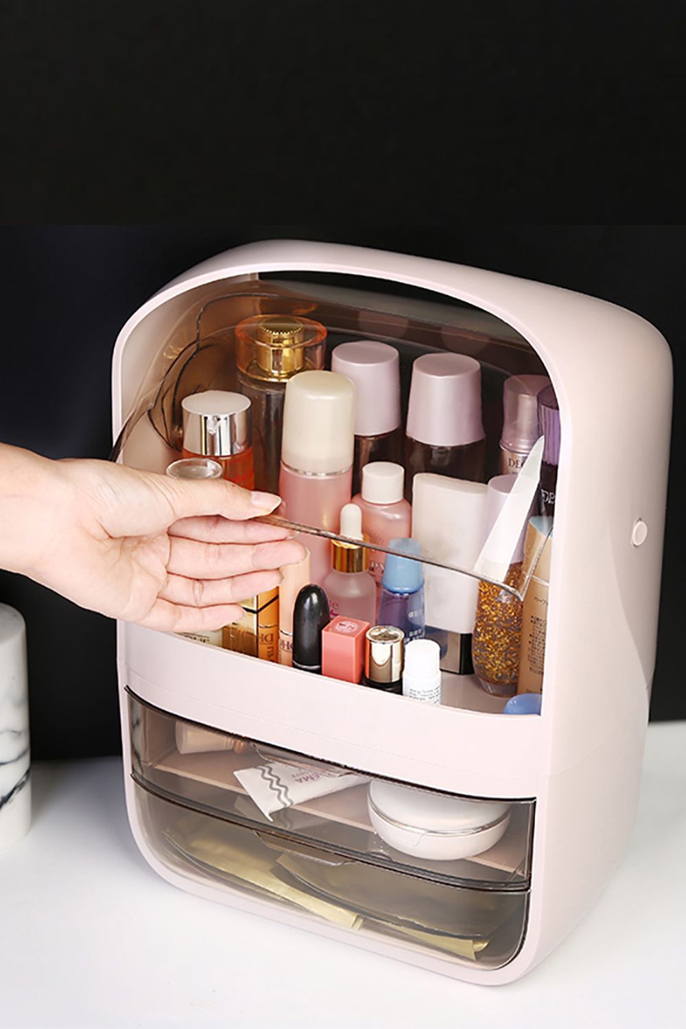 Living and Home Makeup Organiser for Vanity, Clear Cosmetic Storage Organizer, Skin Care Lipstick Holder Organizer and Display Box with Lid