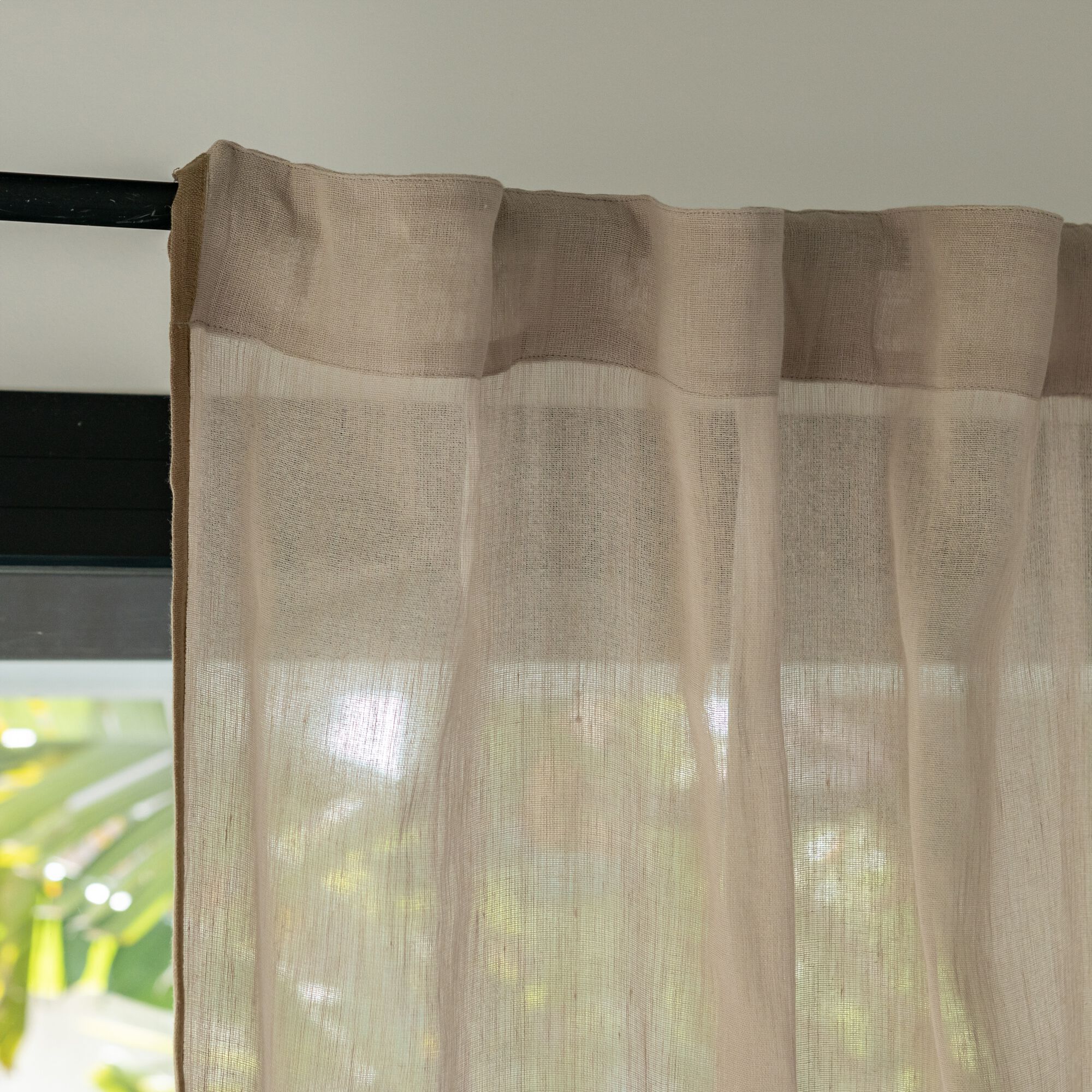 ALISO - Voilage à passants cachés en lin et coton finition liseré 140x260cm - beige