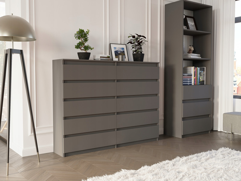 Komoda 160cm 10 szuflad szafka FRAMIRE R-160-S10 antracyt