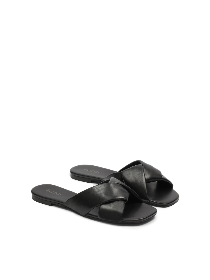 Leather black slides with soft straps