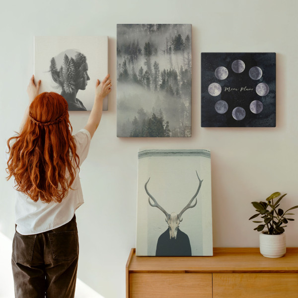 Obraz canvas 4 częściowy Las mgła księżyc |40x40, 40x60| Wallfluent
