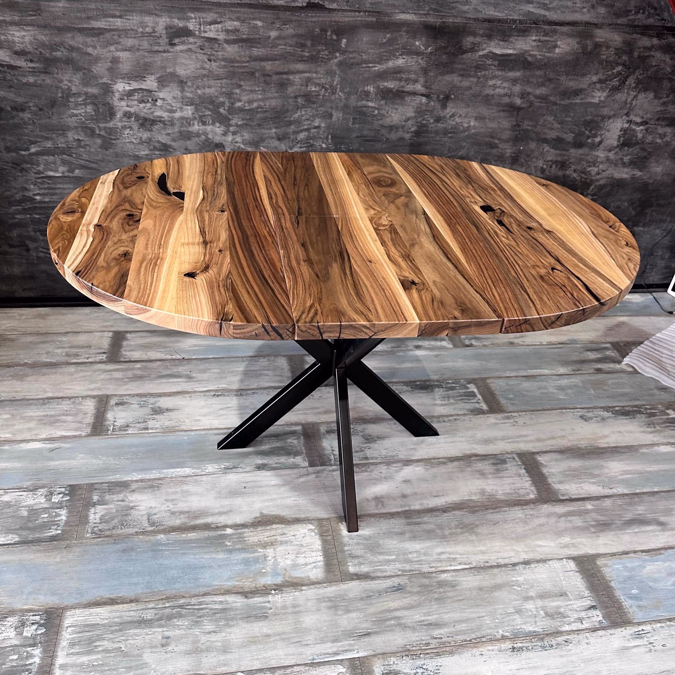 Extendable Dining Table in Solid Walnut Wood with Leaves- 4-10 seats