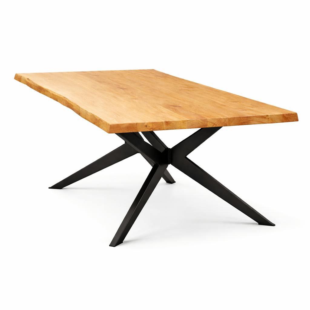 Table extensible chêne huilé bords naturels pied graphique 220 cm PALERME