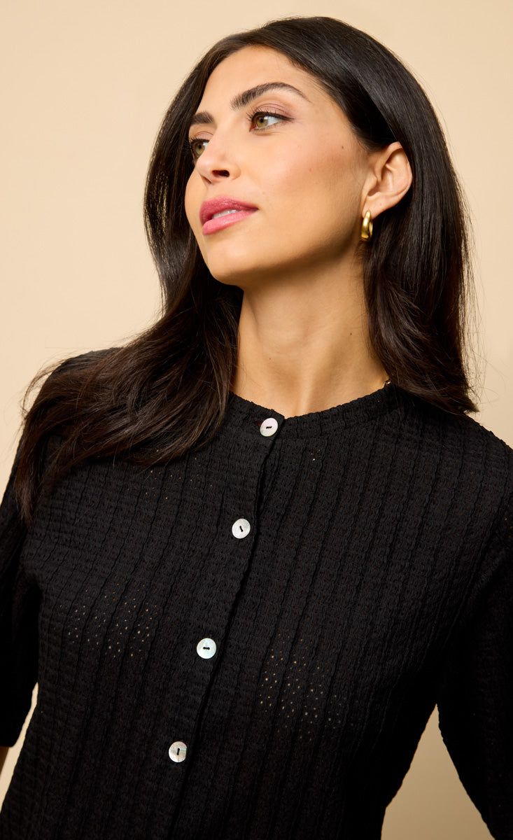 Little Mistress Black Knitted Button Down Top
