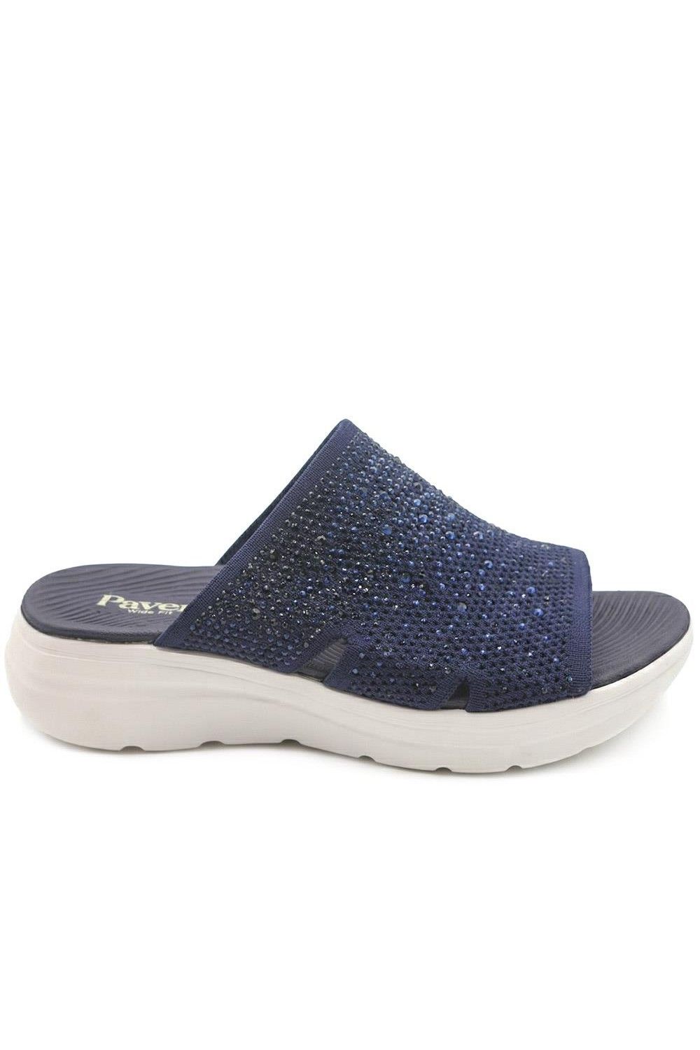 Pavers Wide Fit Diamante Cushioning Mule Sandals