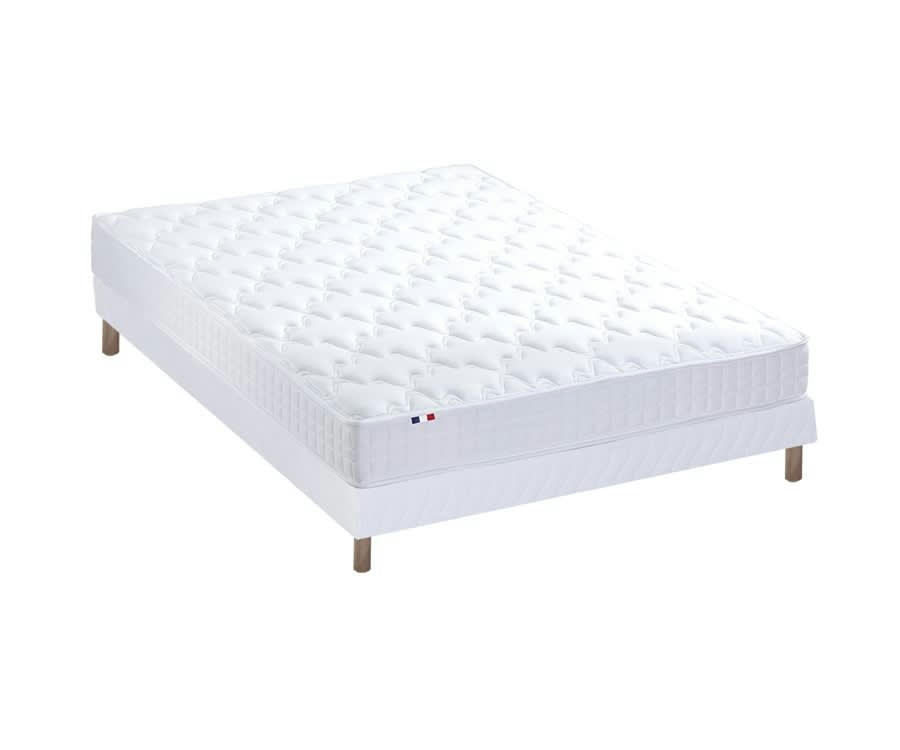 ENSEMBLE AZUR - Ensemble matelas mémoire de forme sommier blanc 140x190
