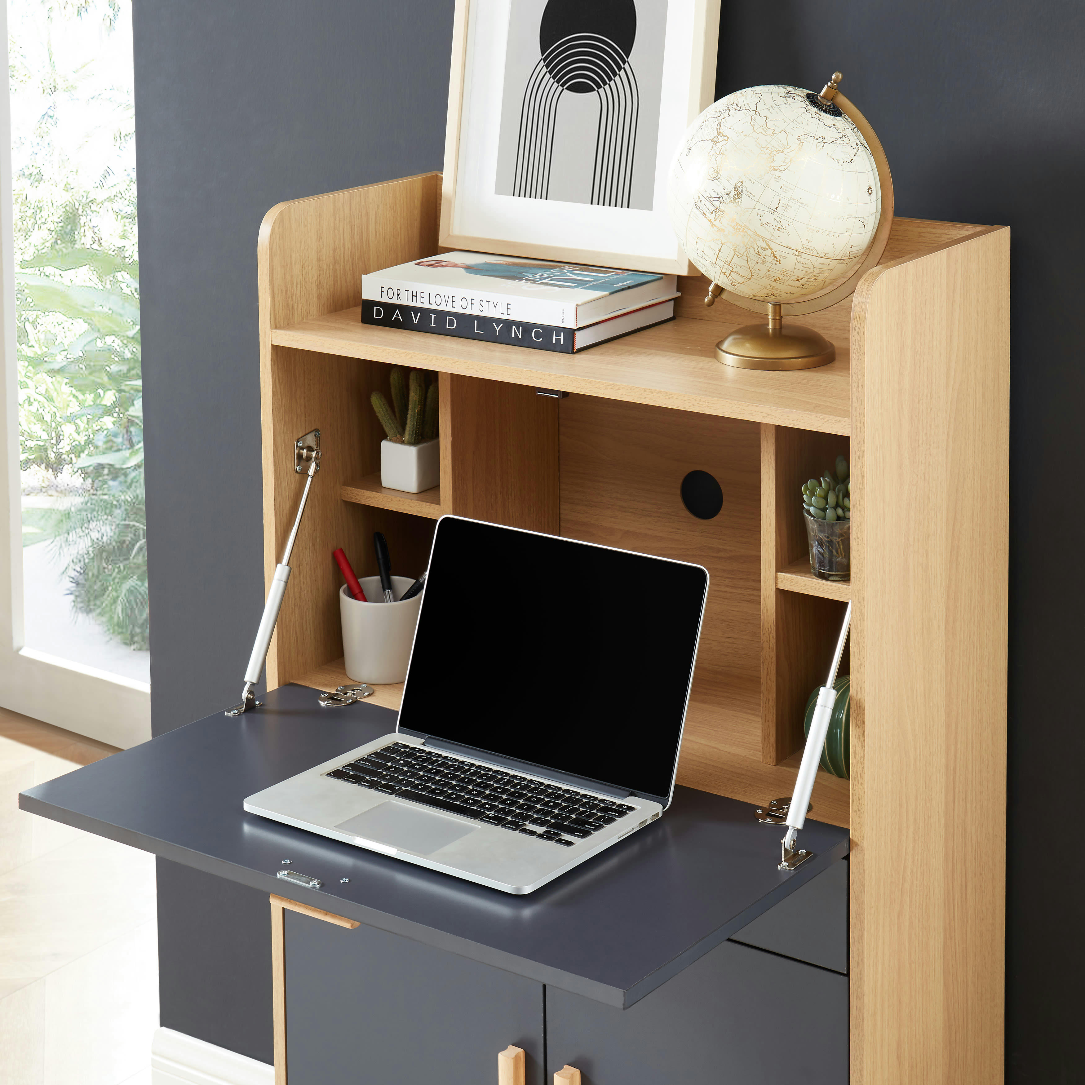 SMART - Secrétaire  gris et effet bois et chêne 70cm