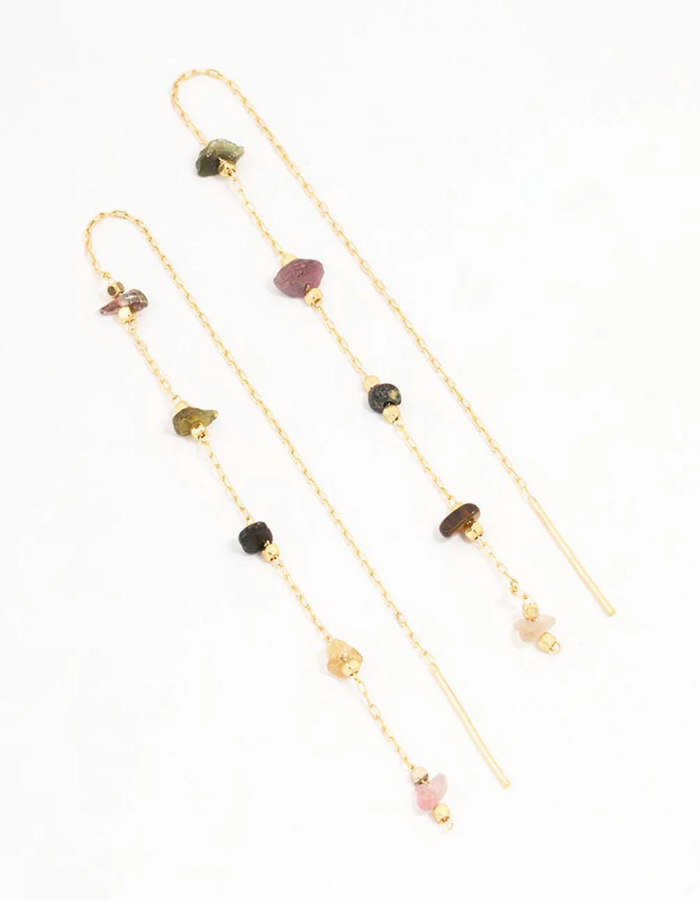 Gold Plated Station Semi Precious Thread Through Earrings