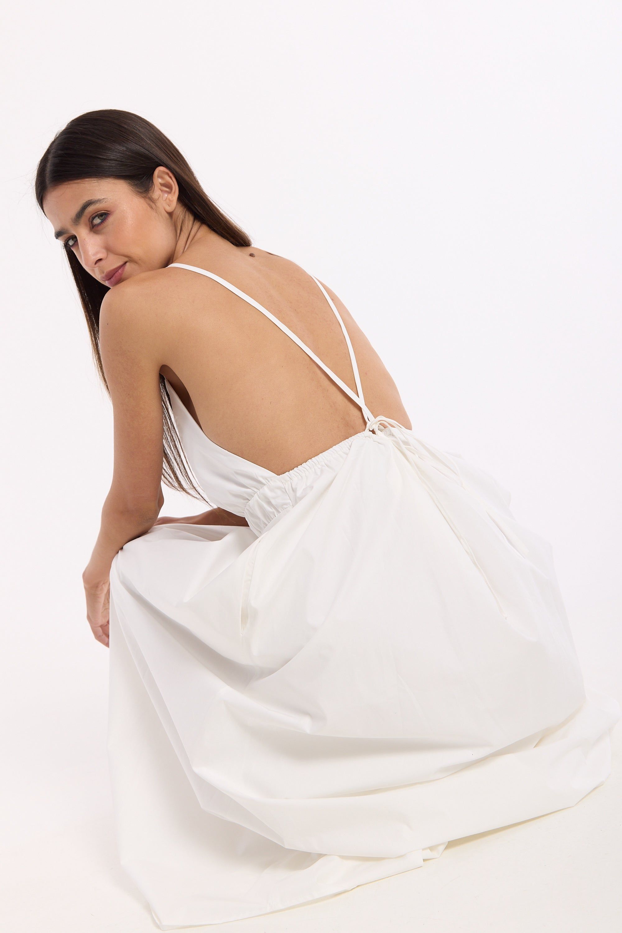 House of Holland White Strappy Cut-Out Cotton Maxi Dress